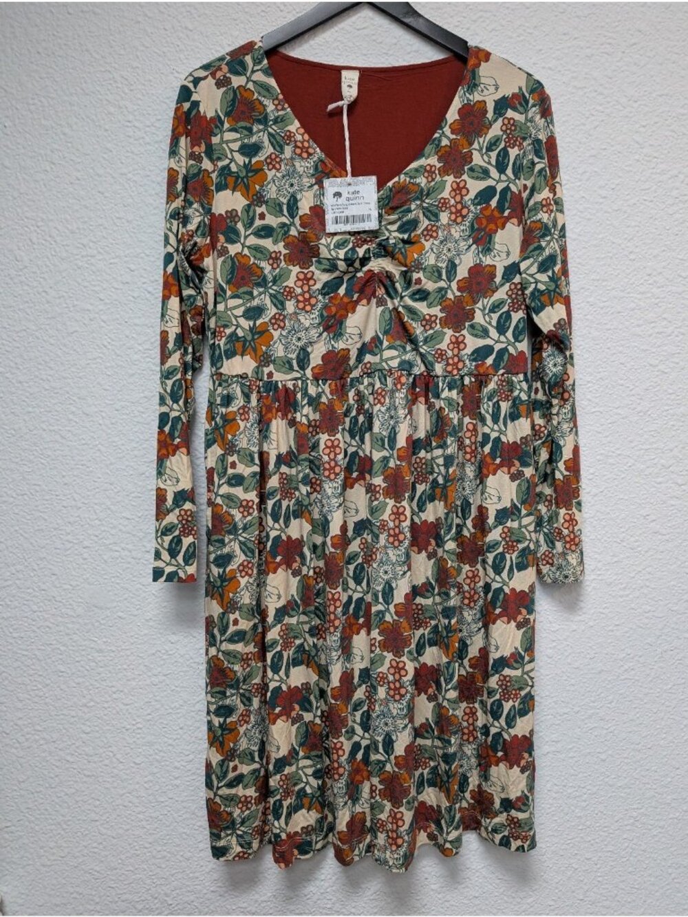 Kate Quinn Bamboo Farmers Floral Women's Long Sleeve Twirl Dress XL